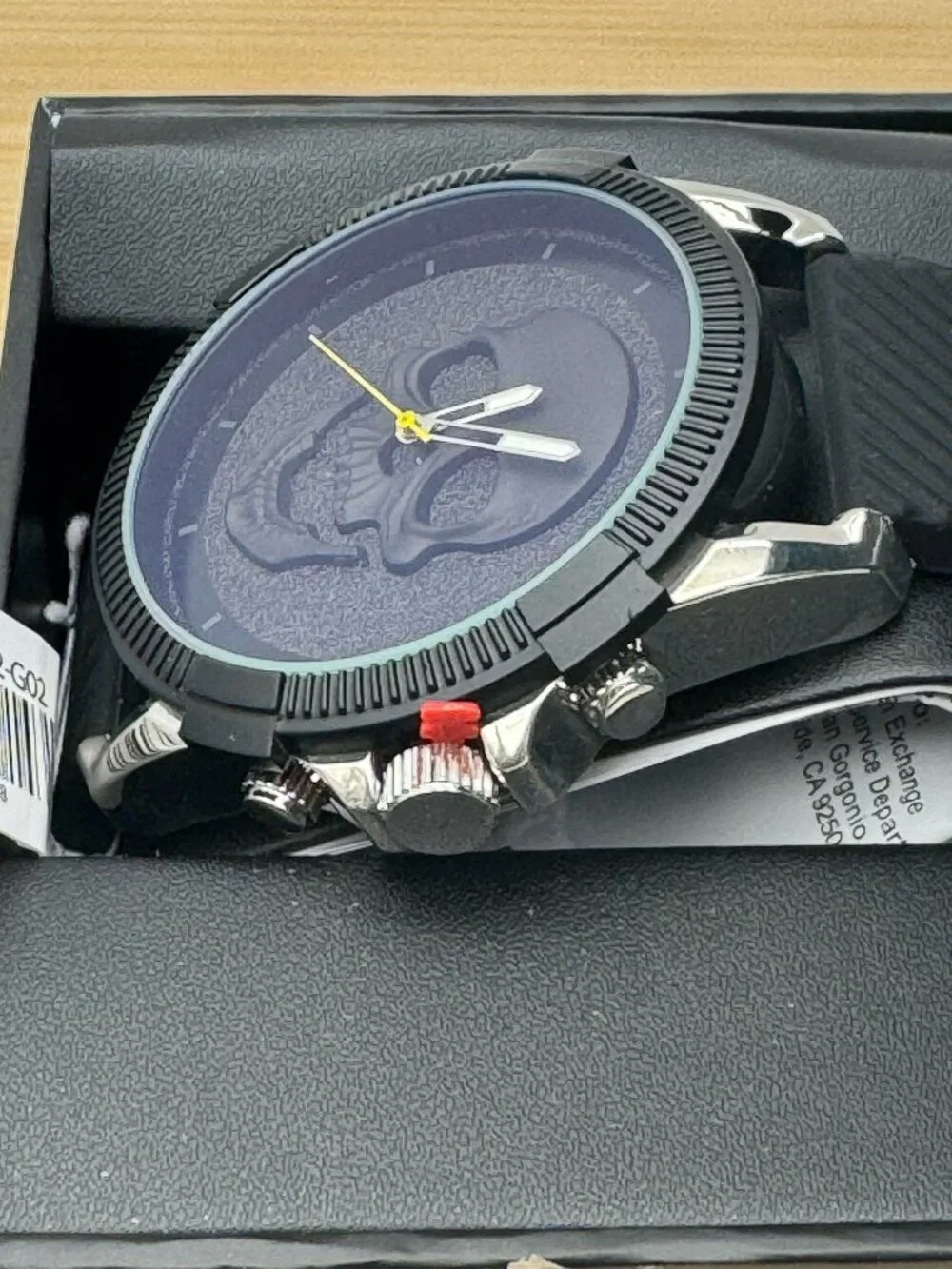 Ed Hardy Men's Black Skull Dial Watch Black Silicone Strap